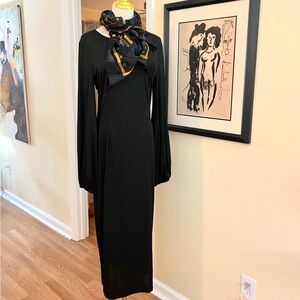 VTG Eien, LA District,Elegant Black Long Blouson Sleeve Dress,Stretch,EUC,Size M